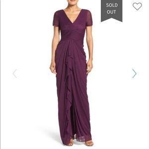 Adrianna Papell Purple Draped Mesh Gown